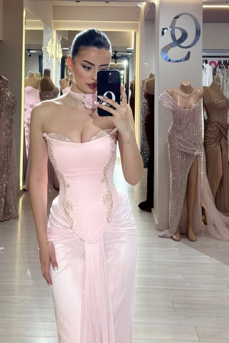 Annie-vestidos de fiesta con cuentas en la cintura, vestidos de noche de color rosa dulce, vestidos de fiesta de Boda de Princesa sirena con hombros descubiertos sexys