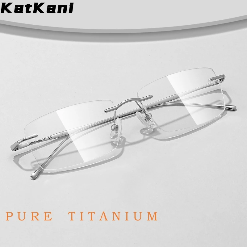 KatKani New Ultra-light Fashion Luxury Eyewear Women Comfortable Flexible Frameless Pure Titanium Retro Rimless Glasses Men 632