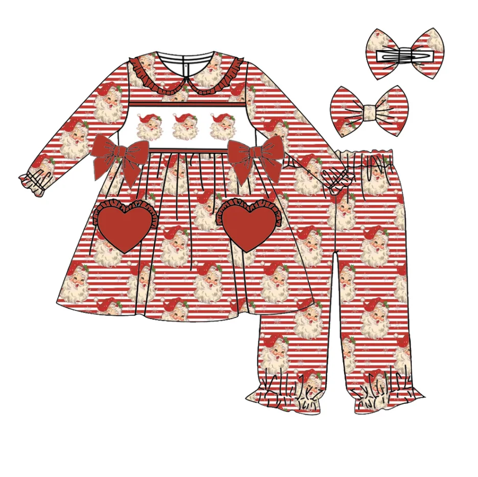 

Оптовая продажа, детские рождественские пижамы, красные полосатые мультяшные принты, бутик, эластичные пижамы для девочек, пижамы для мальчиков, одинаковые пижамы и халаты