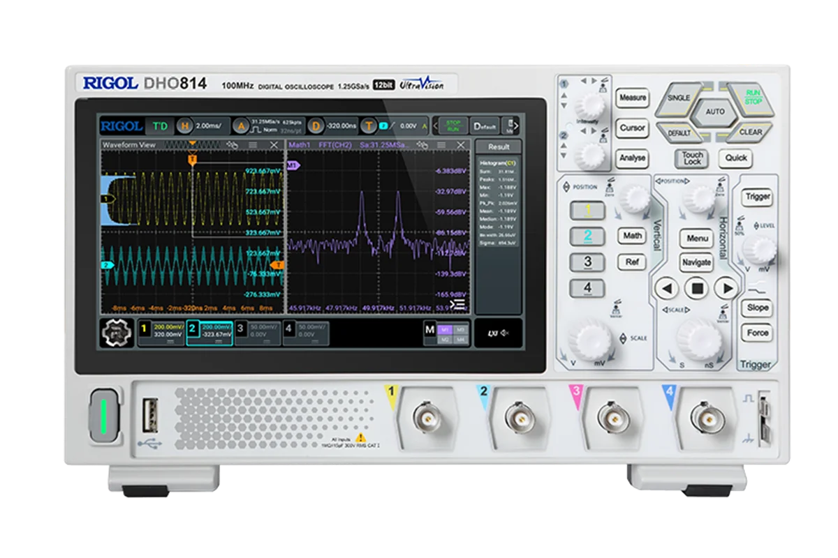 RIGOL DHO802/DHO804/DHO812/DHO814 2/4Channel 70/100MHz Digital Oscilloscope 12 Bit 1.25GSa/Sec 25MPts Depth