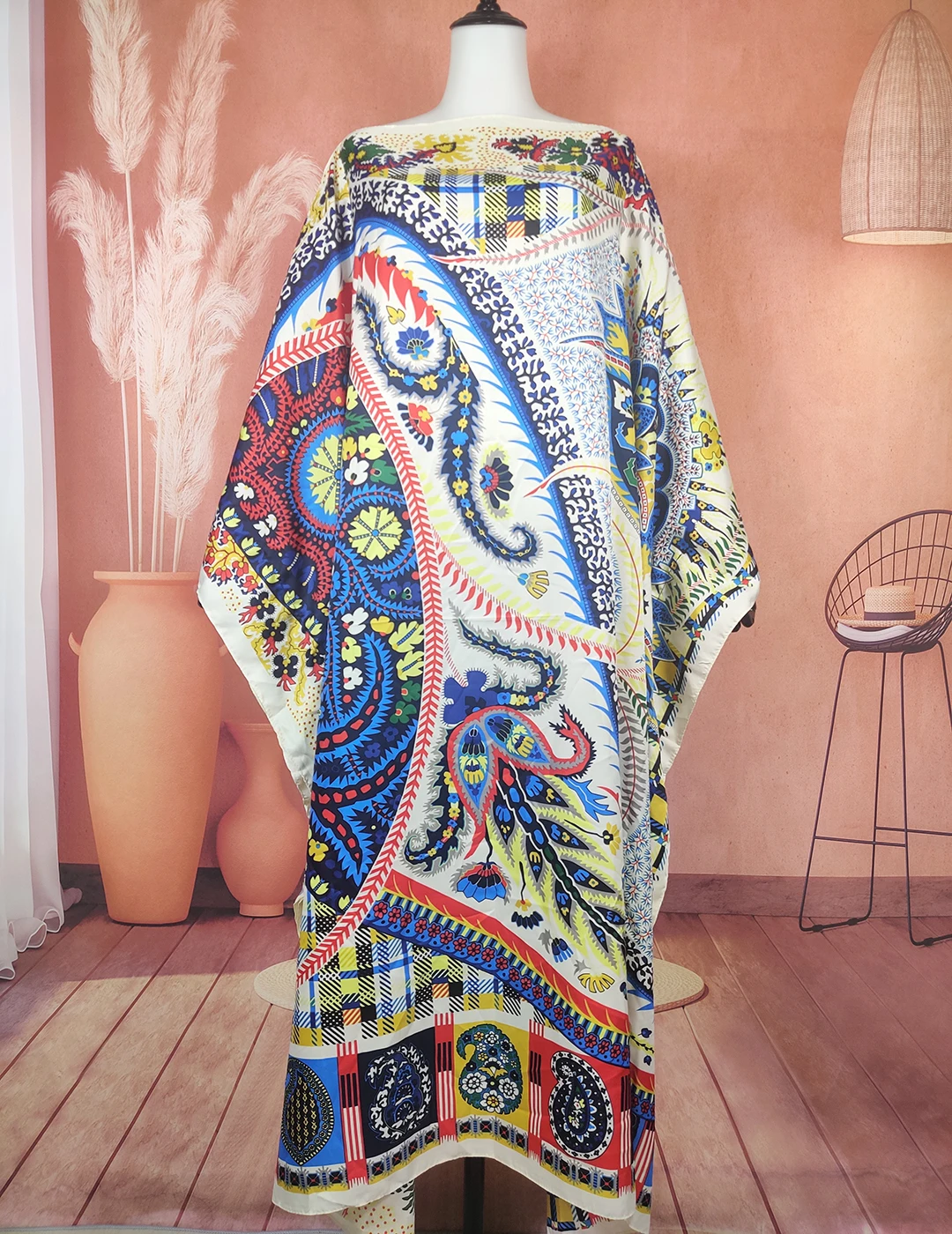 Elegant Europe Fashion Bohemian Summer Women's Beach Bikini Long Silk Caftan Resort Wear Dress  Kuwait Blogger Popular Kaftan