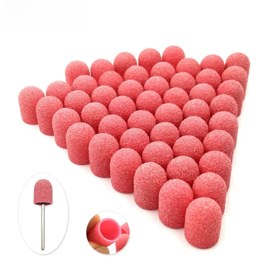50 sztuk 10*15mm plastikowa podstawa różowe nakładki szlifierskie z uchwytem Pedicure pielęgnacja polerowanie blok piasku akcesoria do wierteł narzędzie do skórek stóp — zdjęcie 2