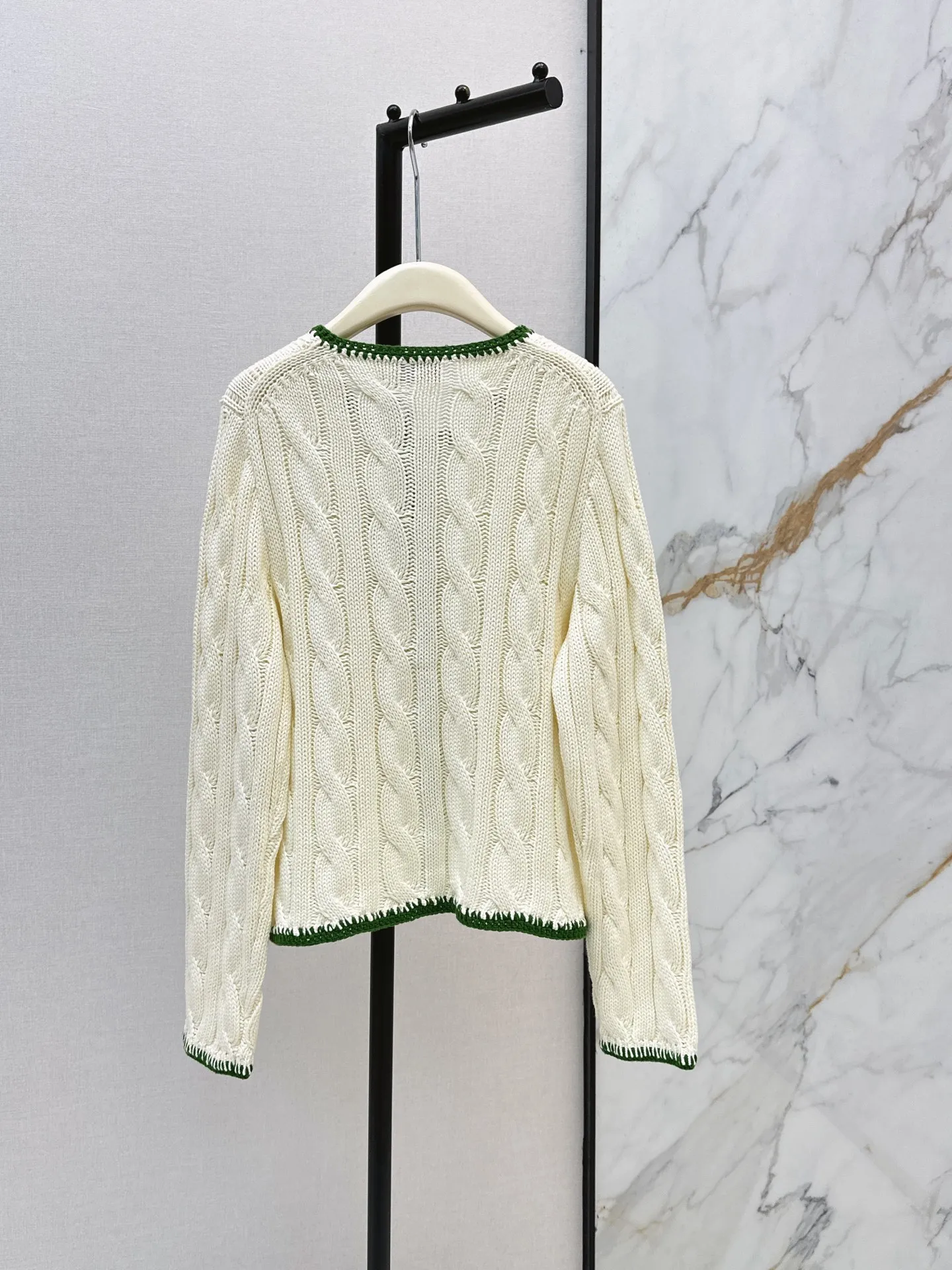 

2026 Spring Autumn New Women Old Money Style Color Block Twist Knit Cardigan Long Sleeve Embroidered Sweater Coat