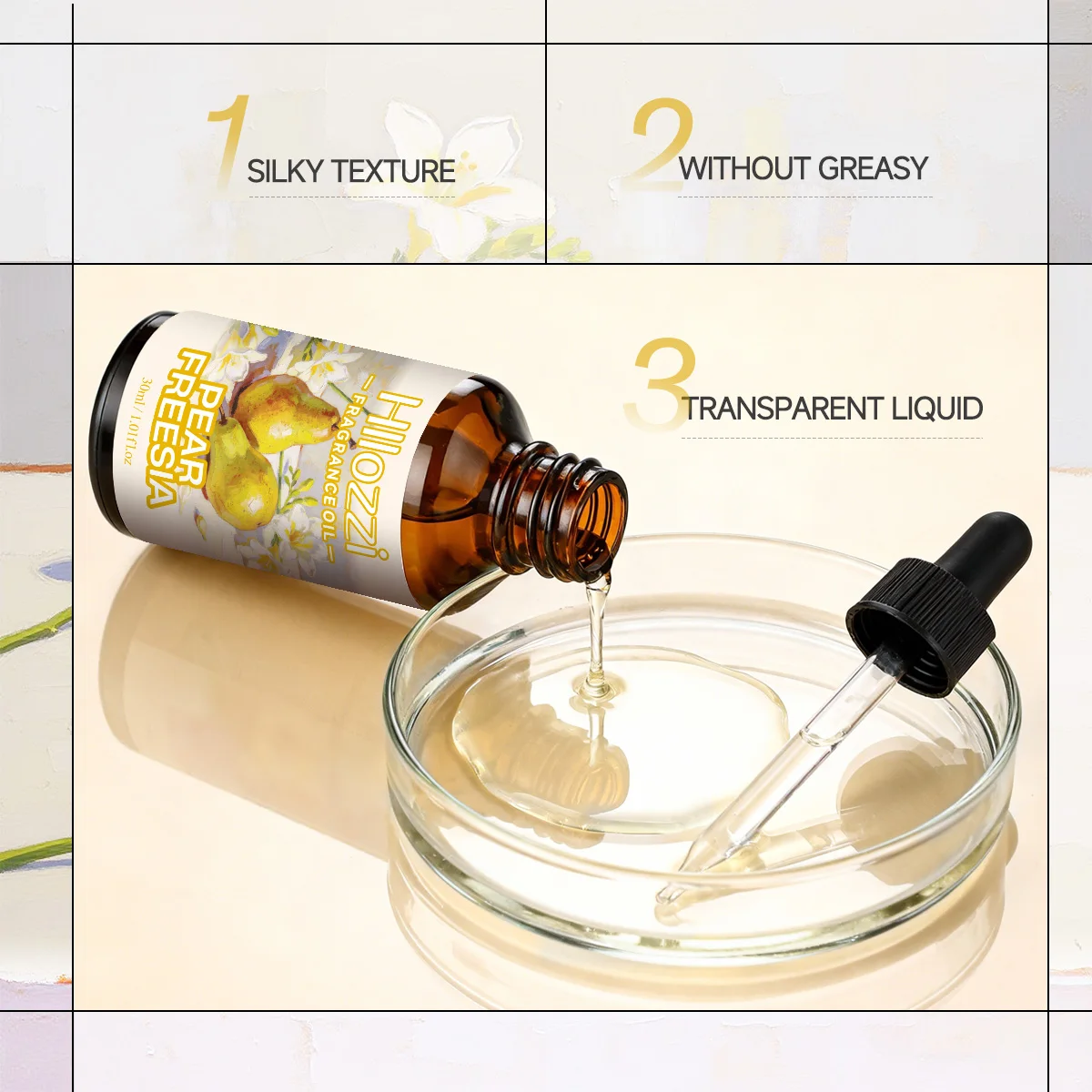 Pear Freesia essential oils fresh pleasant aroma, making them suitable for aromatherapy diffusers, humidifiers, DIY crafts.