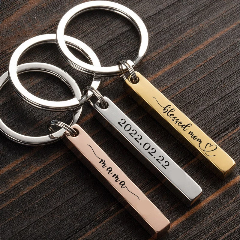 Custom Text Name Keychain for Women Men Stainless Steel Bar Keyring Jewelry Personalized Phone Number Car Key Chain Family Gifts