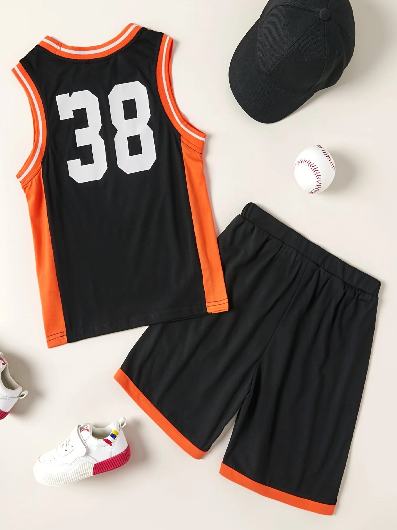 2Pcs Baby Boys Printing Letter Basketball Sleeveless Sports Set For (4-10Years )Daily Wear