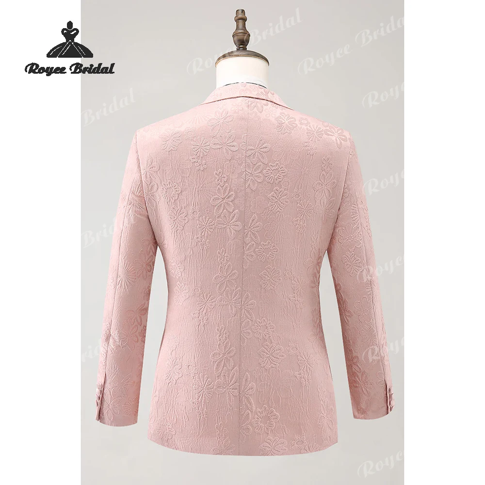 Light Pink Jacquard Three Piece Men's Wedding Suit 2026 Peak Lapel One Button Evening Suit Customized trajes para hombre