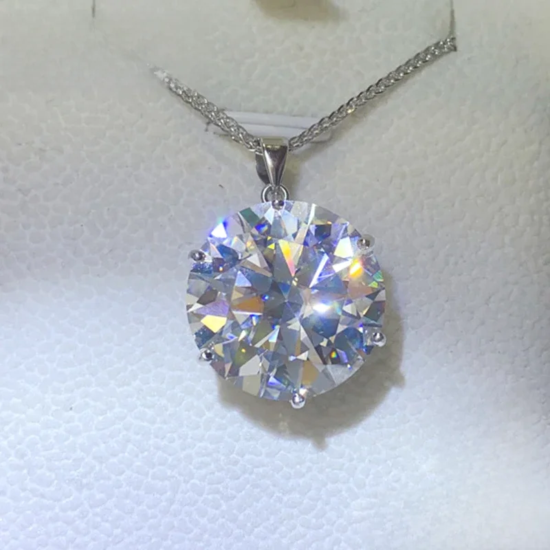 Nkhog 20ct 18Mm Ronde Moissanite Ketting Hanger Vrouwen 925 Verzilverd 18K Goud Grote Diamanten Ketting Feest Cadeau Fijne Sieraden Gra - afbeelding 2