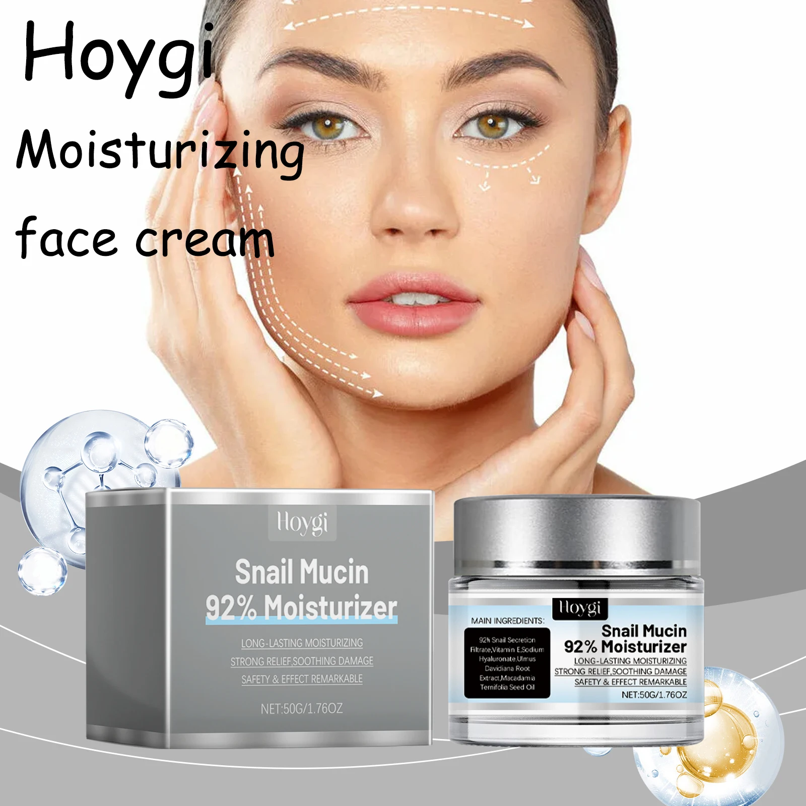 

Hoygi Snail Mucin Face Cream Daily Moisturizing Skin Relief Discomfort Improve Skin Elasticity Glowing Skin Tone Face Cream
