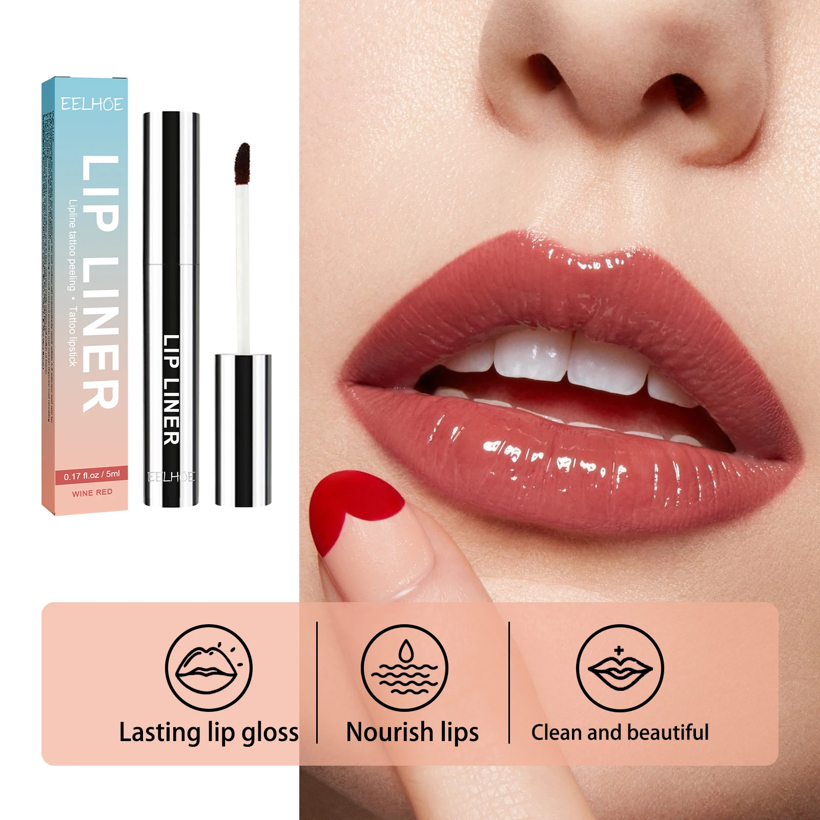 Eelhoe Peel Lip Liner Outline Lip Volumizing Lip Color Wodoodporna, czysta i wygodna szczoteczka do ust Peel Lip Liner