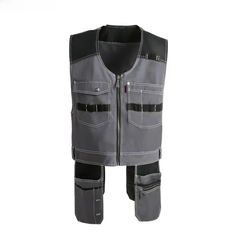 Men's Vest Multifunction Multi Tool Multi-pocket T/c Twill Workwear Vest Waistcoat For Maintenance Zipper