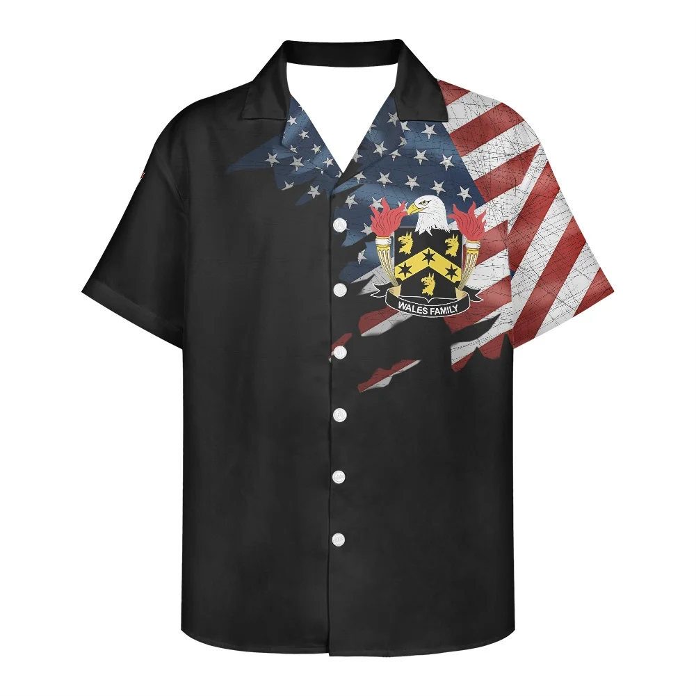 

Black Men's Shirt Hawaii Summer 2022 Men Shirts American Flag Printing Clothing Plus Size Short-Sleeved V Neck Men's Shirts