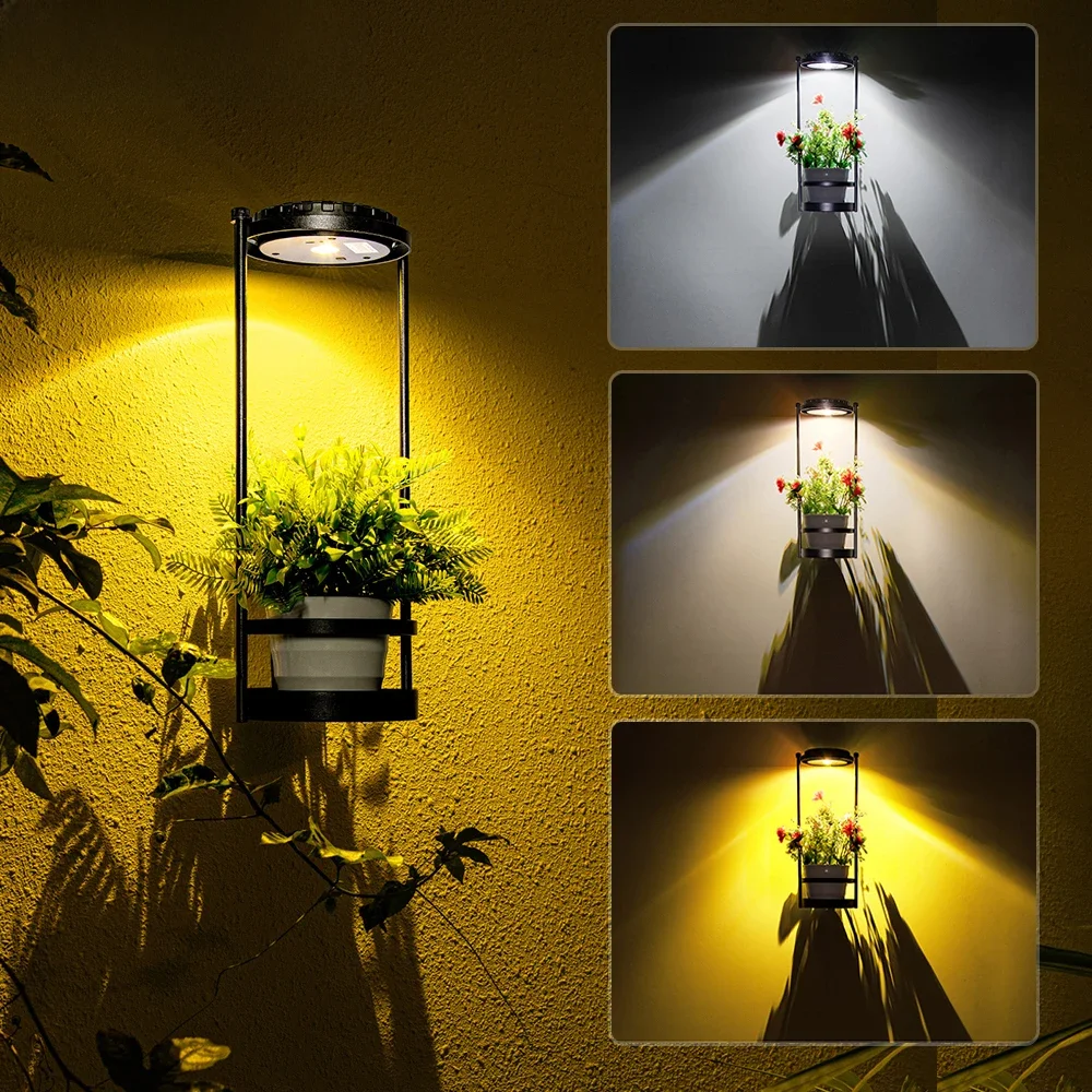 Solar Stehlampe mit Pflanzenst änder wasserdicht Outdoor Solar Wandzaun Licht 3 Beleuchtungs farben