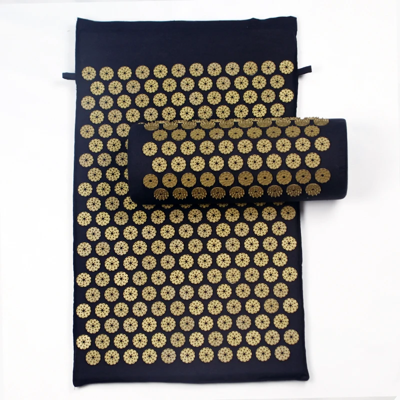 Black Gold Acupuncture Massage Mat & Pillow Set Free Storage Bag