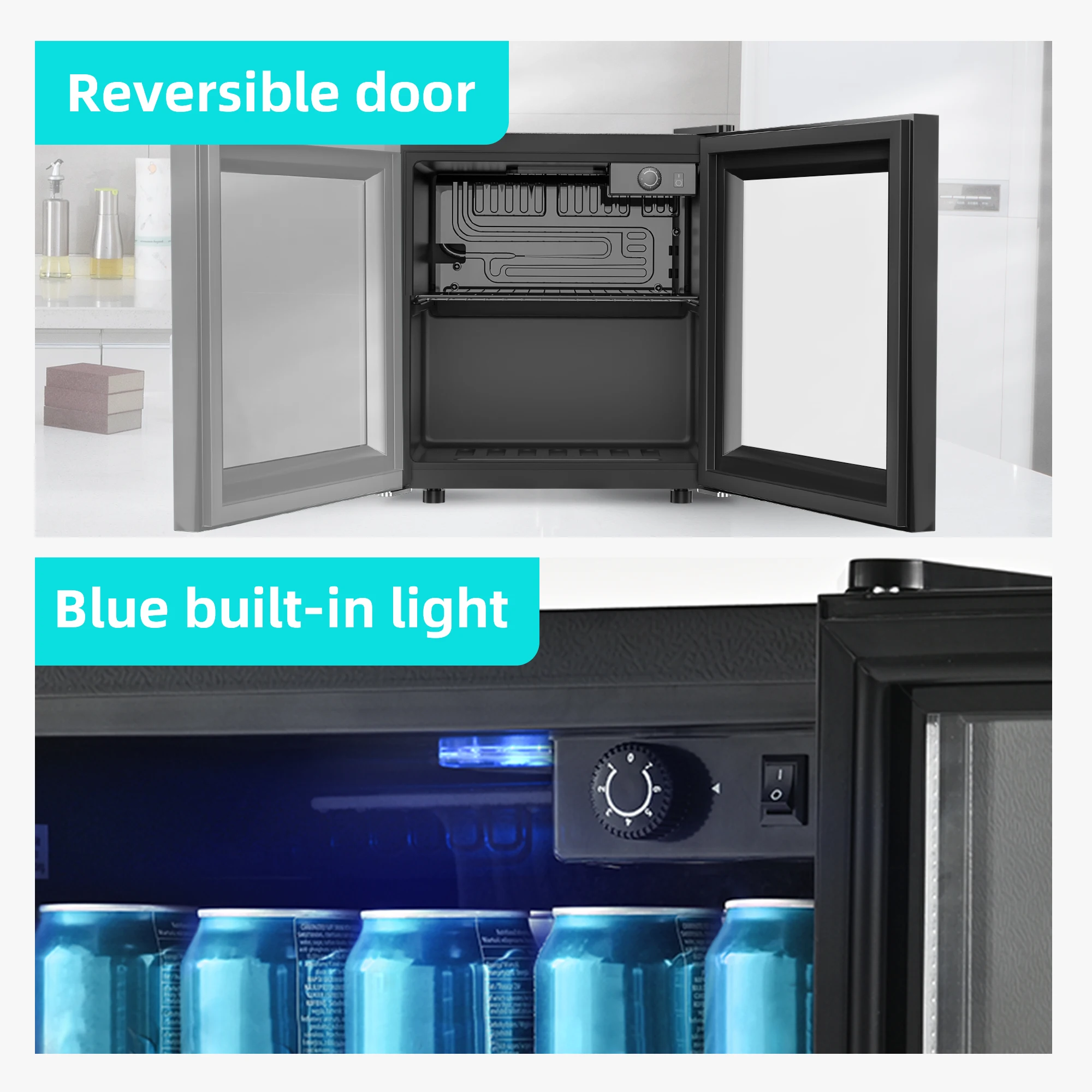 Wine Beer Cooler Fridge - EKOJUCE Mini-Kühlschrank mit Glastür | Tischkühlschrank