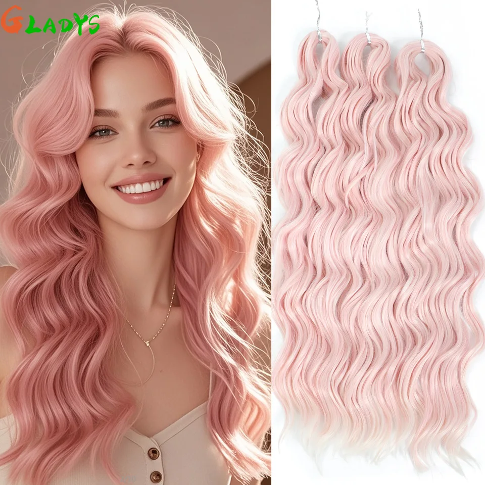 

Anna Pink Color Synthetic Loose Wave Braiding Hair Extensions 24 Inch 300g/pack High Temperature Fiber Loose Wave Crochet Hair