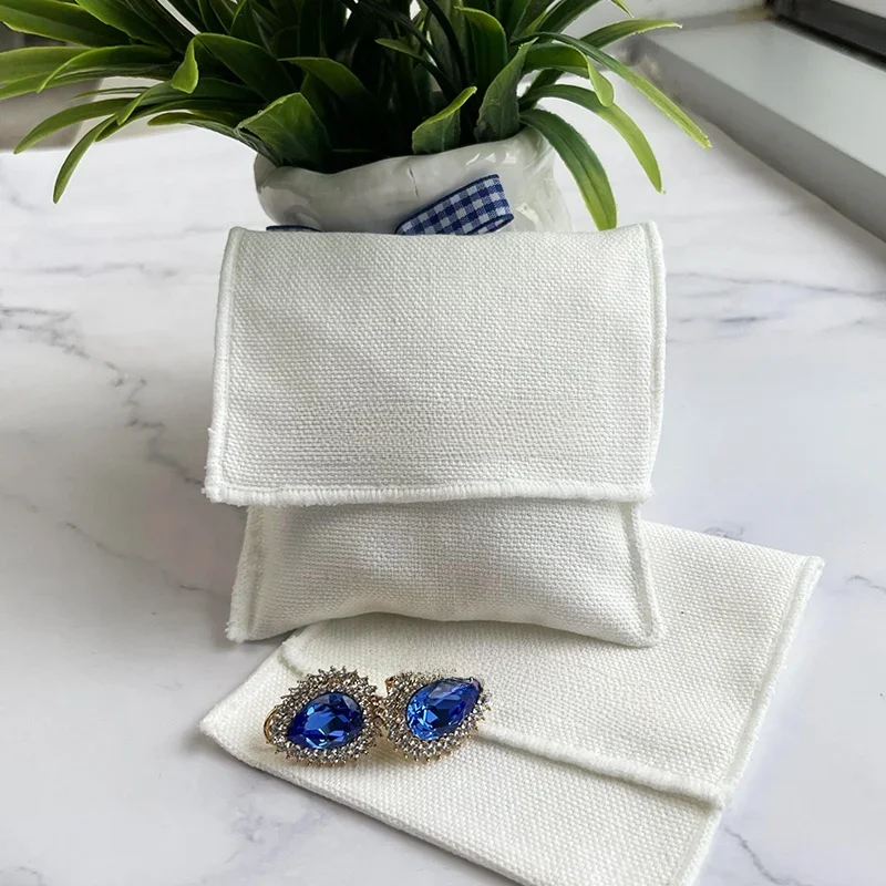 Witte katoenen sieraden envelop zakje stofkap tas geschenkverpakking ketting armband armband sieraden zakjes - afbeelding 2