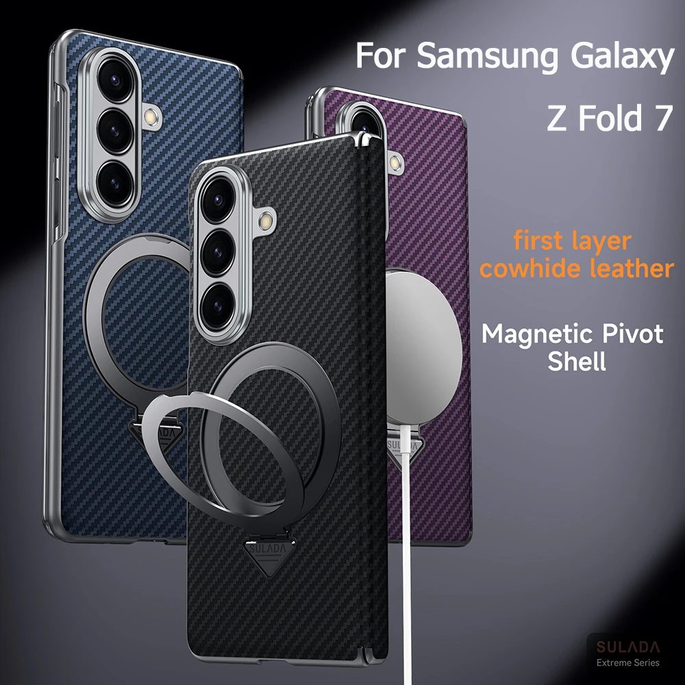 

For Samsung Galaxy Z Fold 7 Case Kevlar Texture Leather Protective Cover with Metal Stand Magnetic Wireless Charging Compatible