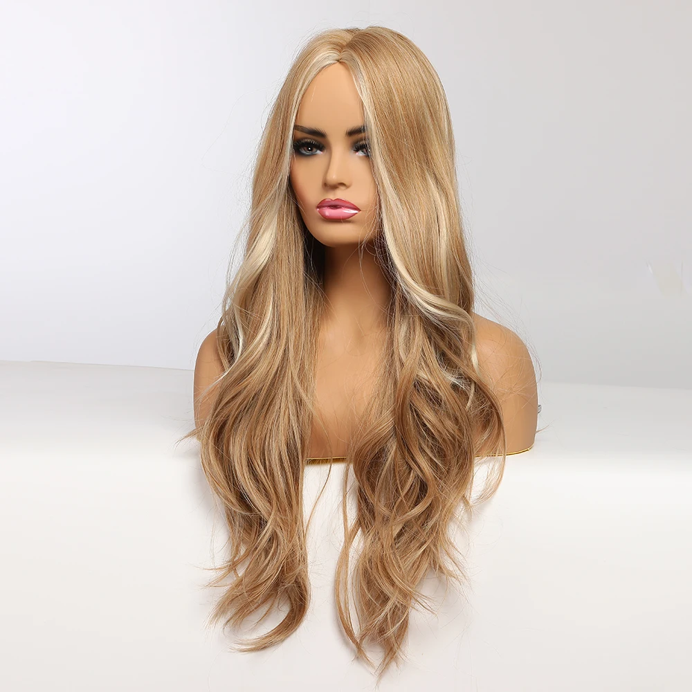 DropShipping EASIHAIR Long Blonde Ombre Synthetic Wigs for Women Wig Middle Part High Density Wavy Cosplay Wigs Heat Resistant