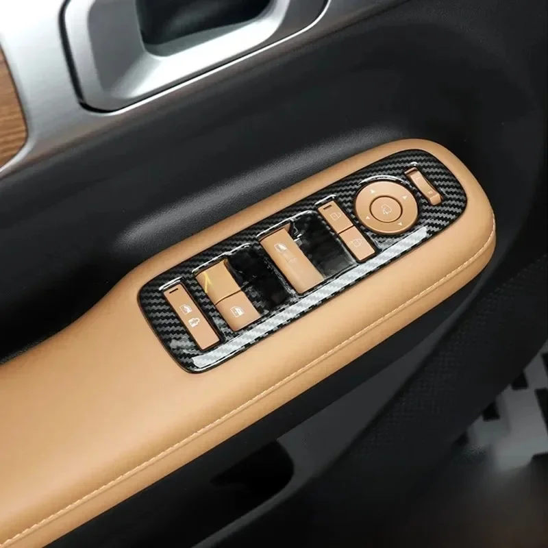 Carbon Fiber Car interior Door Window Switch Panel Cover Trims For 2024 2025 Hyundai Santa Fe