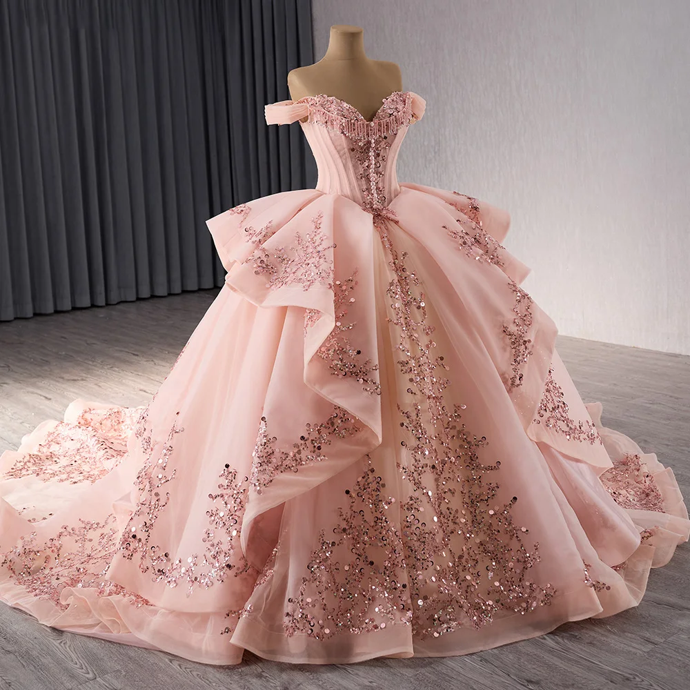 Royal Pink Sweet 16 Quince anera Kleid Quaste Ballkleid Schatz kurze Ärmel glänzende Applikation Mexiko Vestidos de 15 Años