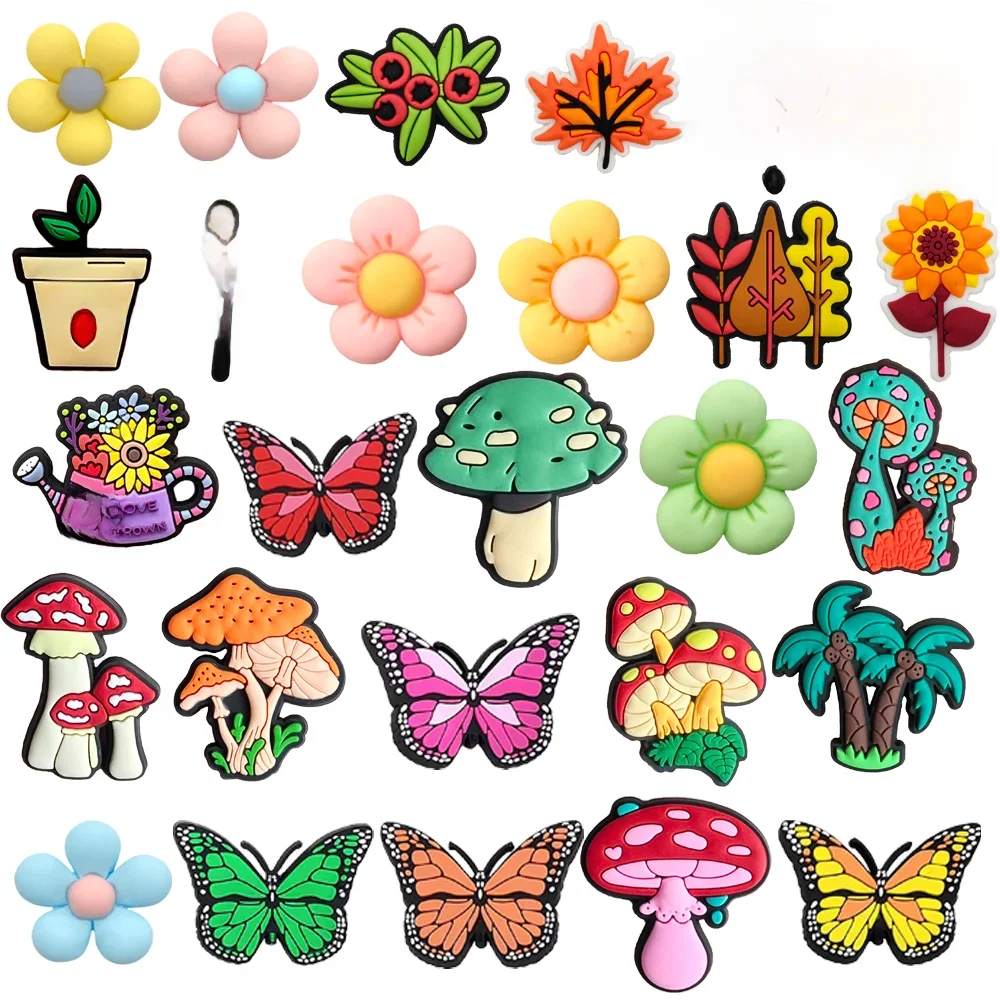 Breloques de chaussures papillon pour filles, 1 pièce, accessoires de chaussures en feuille d'érable champignon, 5 pétales de fleurs, décorations de chaussures, épingles, cadeau de fête