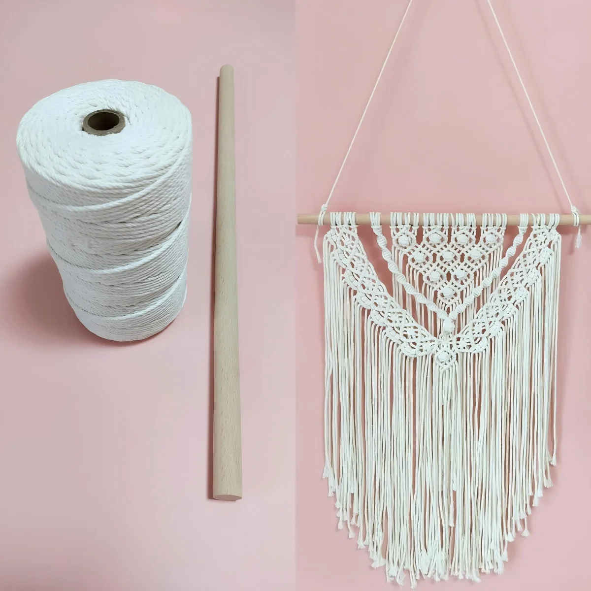 

Easy DIY Home Projects Macrame Wall Hanging Making Materials 3mm 200 Meters Cotton Cords 50cm Wooden Stick With PDF Instructions