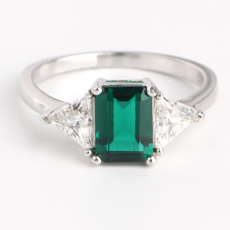 S925 Silver Luxury Jewelry Cultivated Emerald Zambia Small Octagon 2 Carat Ring Fashion Ring Anniversary Gift