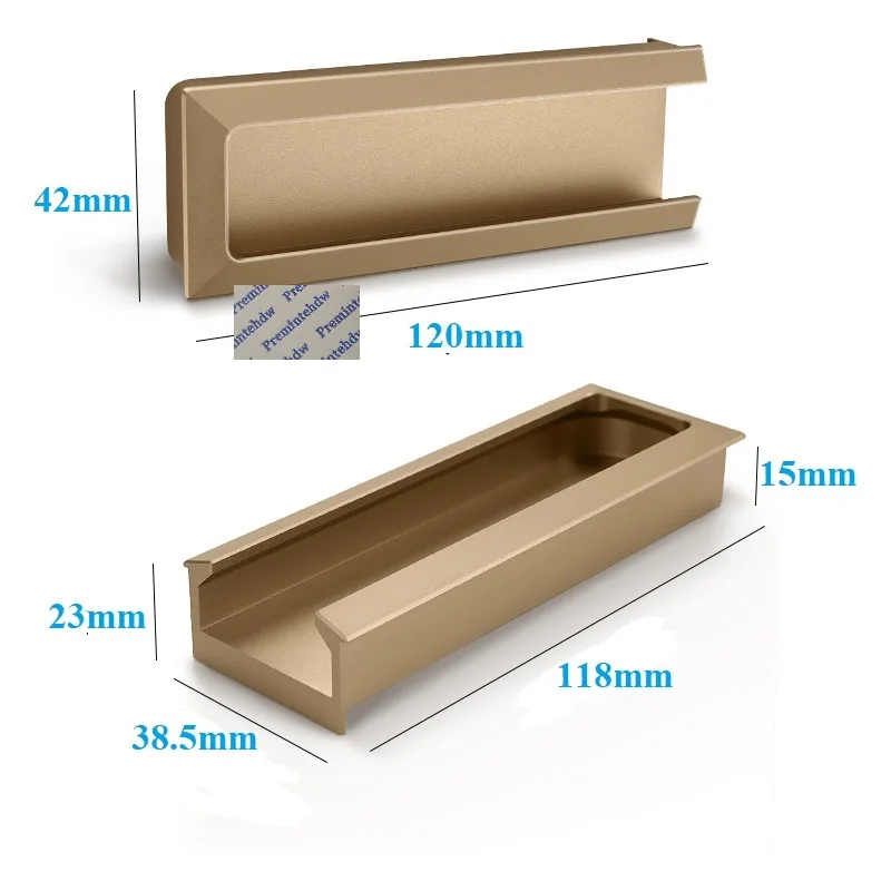 2Pcs Aluminum Alloy Half Rectange Conceal Finger Pull For Furniture Cabinet Cupboard