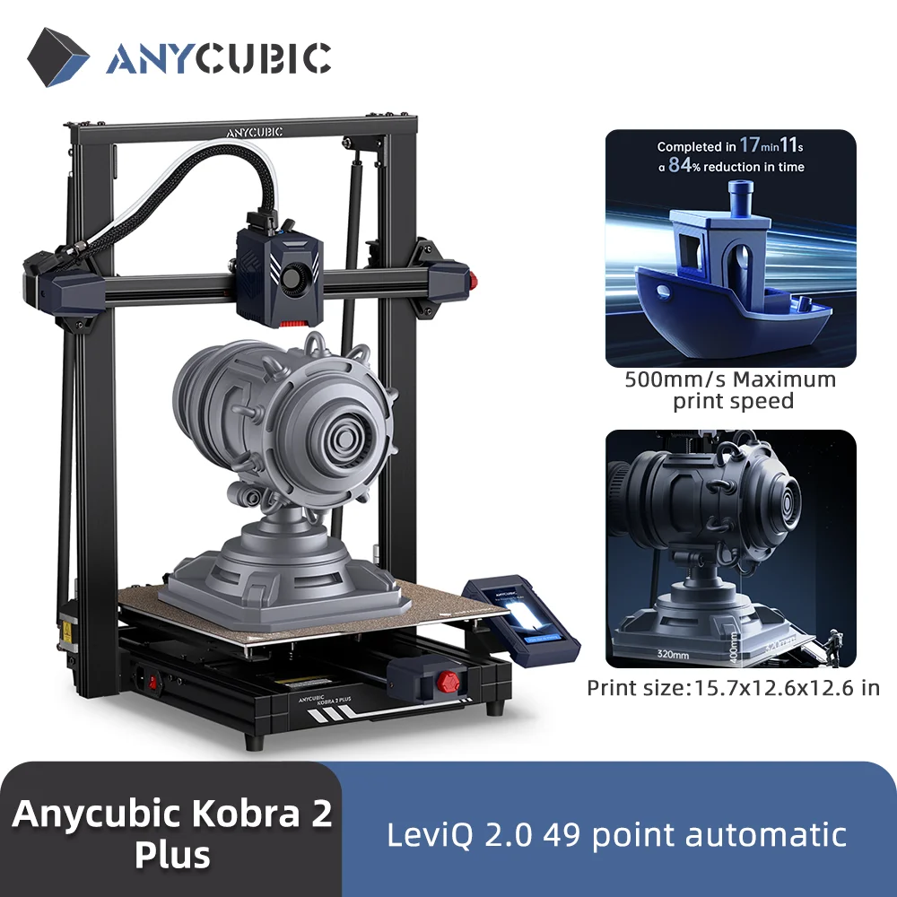 ANYCUBIC Kobra 2 Plus FDM 3D Printer 500mm/s Maximum Print Speed Large Build Size with 320*320*400mm 15.7 x12.6 x12.6in