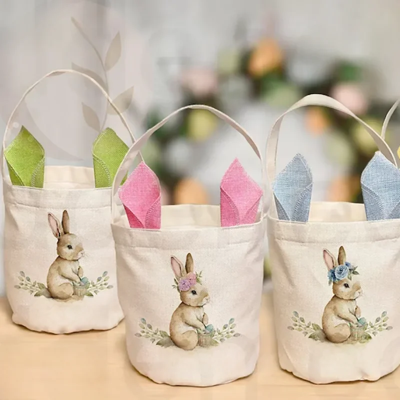Panier de chasse aux œufs personnalisé, lapin Vintage, sac de pâques joyeux, décoration de ferme rustique, sac cadeau pour enfants, garçons et filles