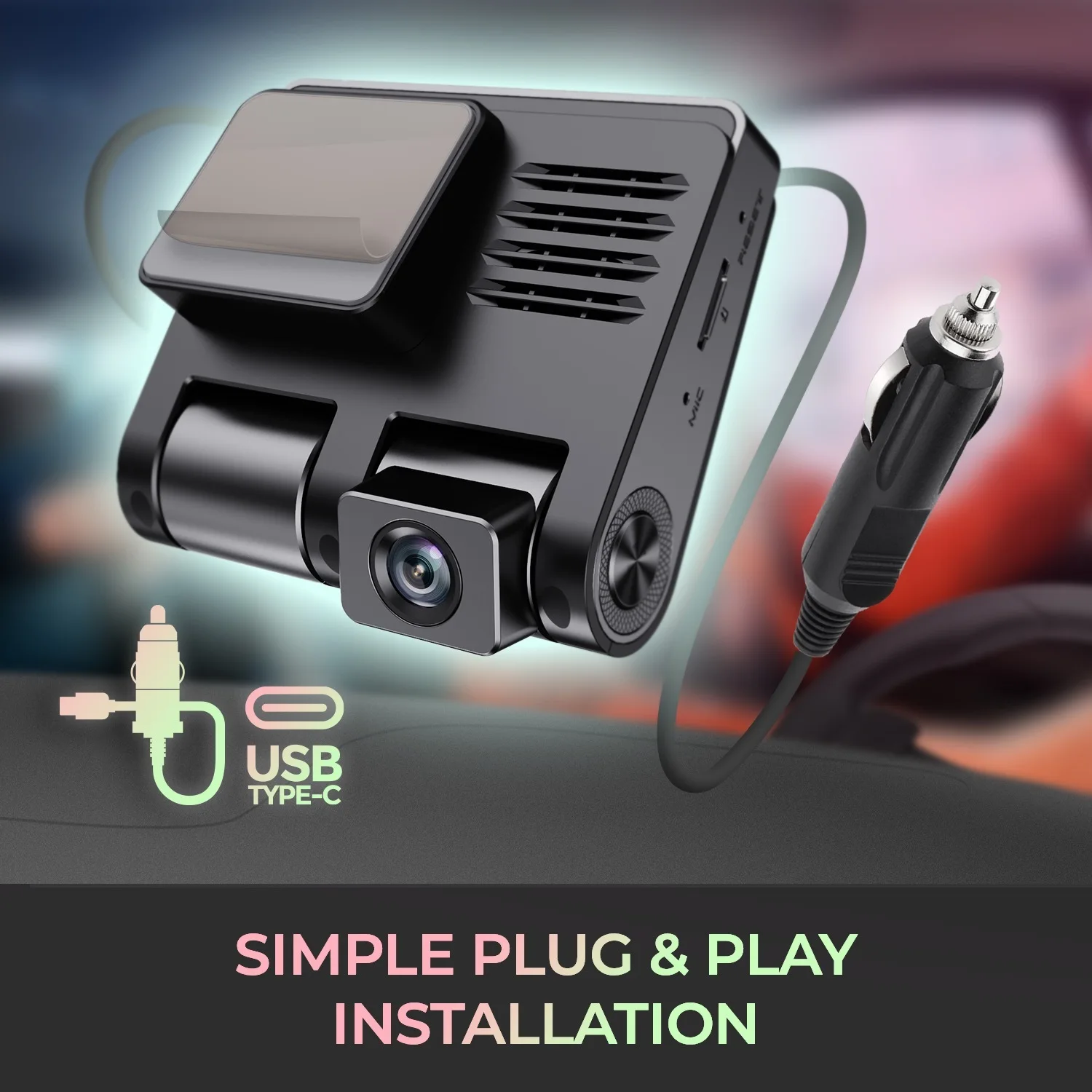 2 Channel 1080P Dual Dash Cam with 2.45 Inch Screen, 150 Wide Angle Front and In-Cabin View, G-Sensor Emergency Lock, Loop Recording, Motion Detection, 32GB Card Included for Cars