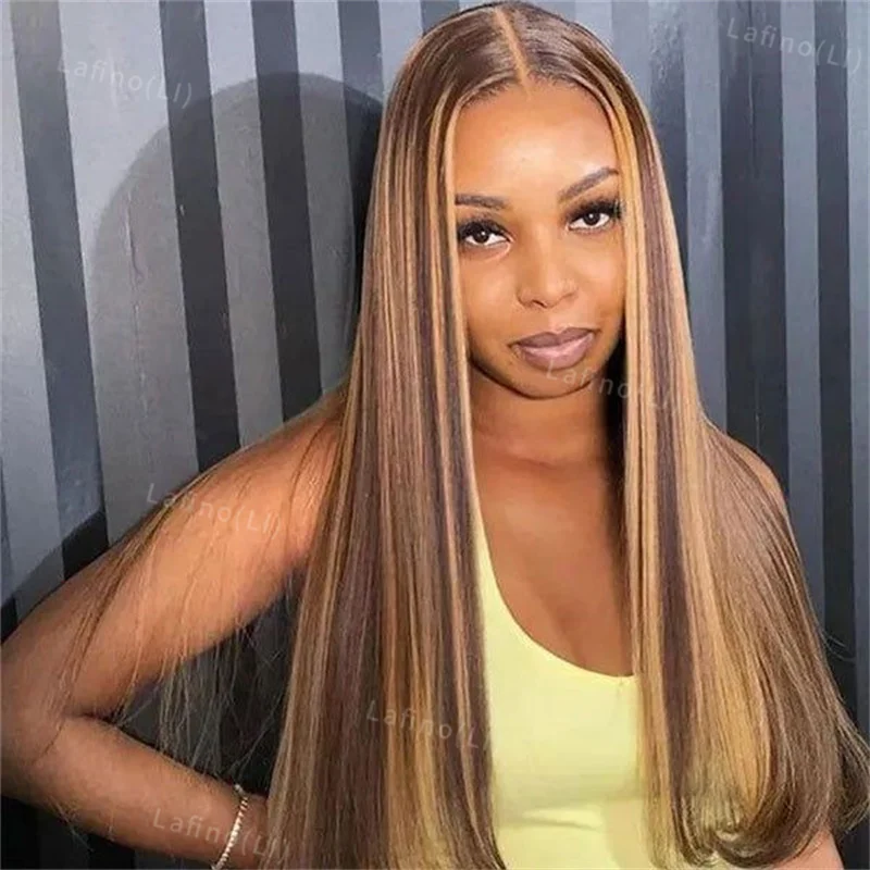 Highlight Blonde Bone Straight 13x6 Lace Front Human Hair Wigs 30 32 Inch 200% Brazilian 4/27 Ombre Colored 13x4 Frontal Wig