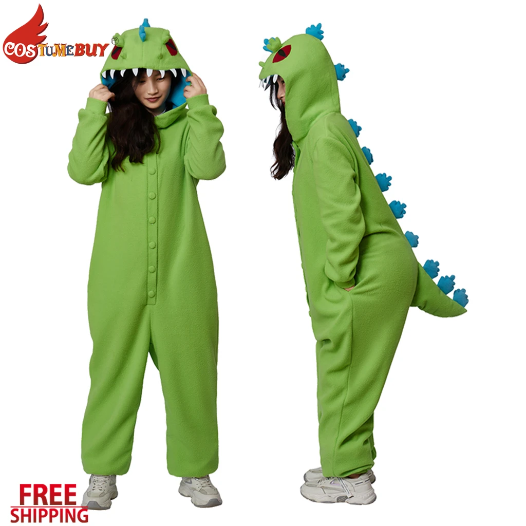 Costumebuy New Adult Green Dinosaur Onesie Pajamas Unisex Loose Cardigan Top Sleepwear Cartoon Animal Cosplay Nightwear Hallowee