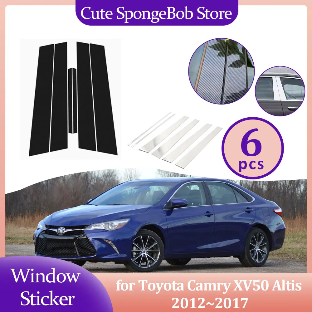 

Автомобильная накладка на дверь и окно для Toyota Camry XV50 Altis 2012 ~ 2017 2013 2014 2015 2016 углеродное волокно, черная хромированная наклейка, столбы, наклейка, аксессуары