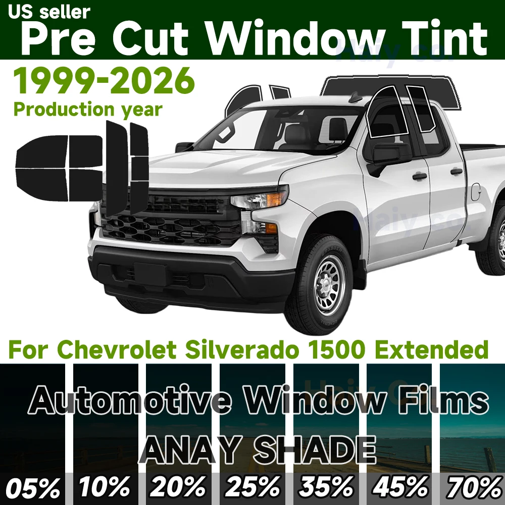 

Предварительно нарезанная тонировочная пленка для окон автомобиля Chevrolet Silverado 1500 Extended 1999-2026, блокирующая солнечные УФ-лучи и тепло, с индивидуальной подгонкой