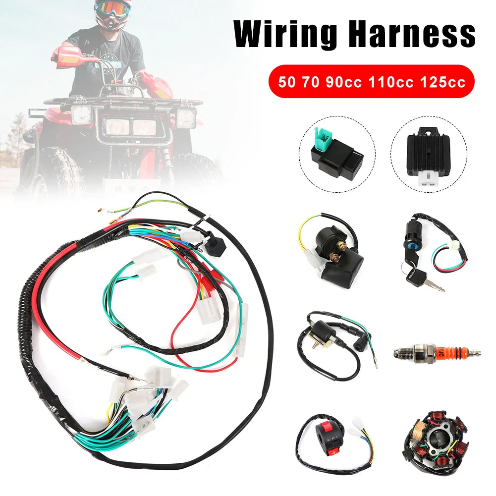 Electrics Stator Coil Set Quad Wire Harness CDI Wiring Harness for 50cc 70cc 90cc 110cc ATV Quad Pit Dirt Bike Buggy Go Kart