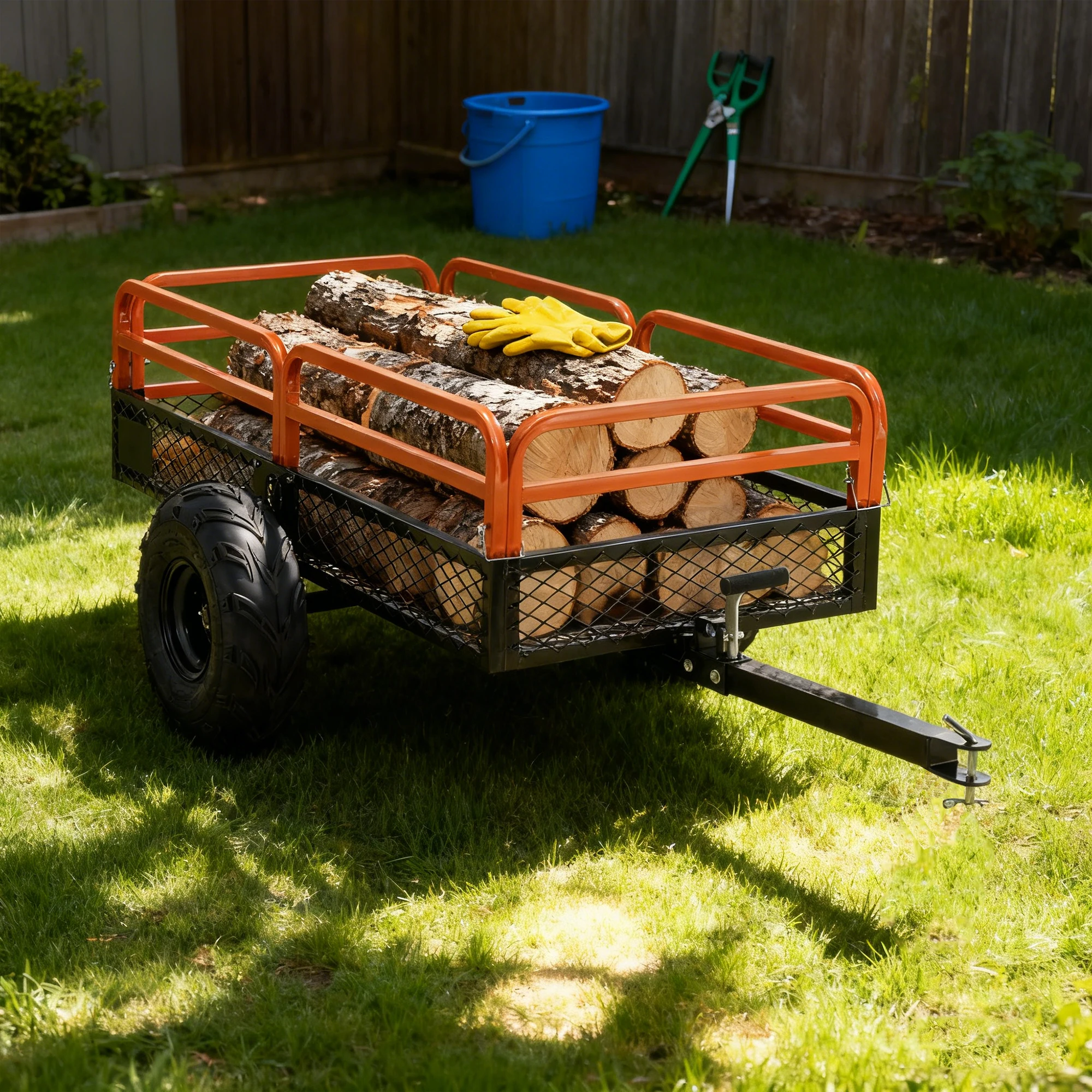 

Прицеп-тележка самосвальная 1500 фунтов (15 куб. футов), сверхмощная буксируемая тележка для квадроциклов, UTV и газонокосилок (1500 фунтов+оранжевый+металл)