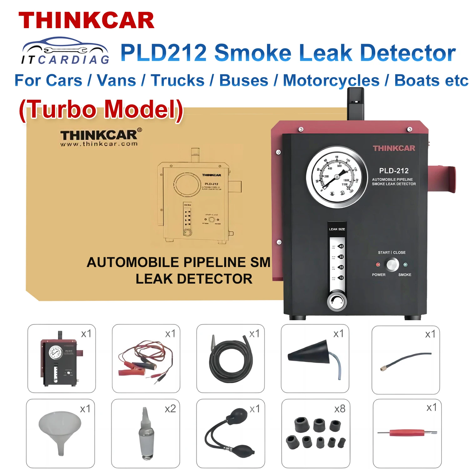 ThinkCar PLD212 Smoke Leak Detector Turbo Model Universal Diagnostic Tool for Auto Pipeline Smoke Leak Detectors Tutorial