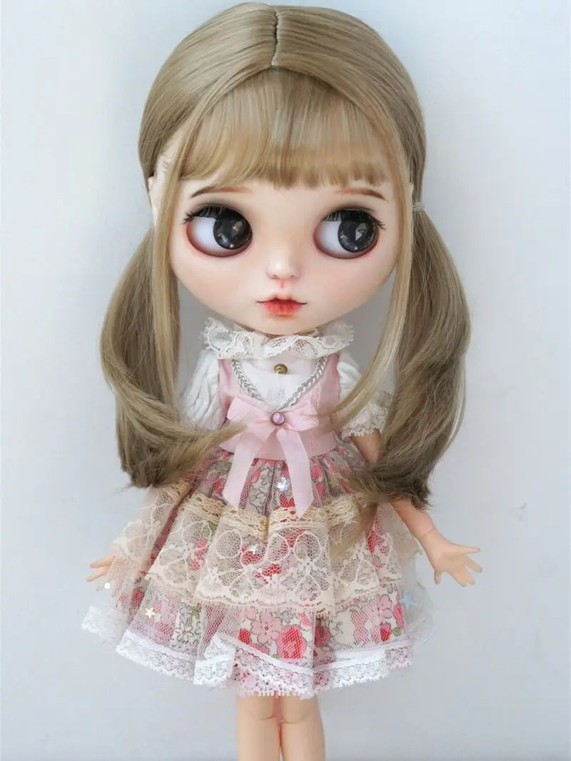 Low Double Ponytail Synthetic Mohiar BJD Wigs Suit For Doll Circumference 23-25cm Blythe QBaby Doll Accessories 9-10 Inch Wig