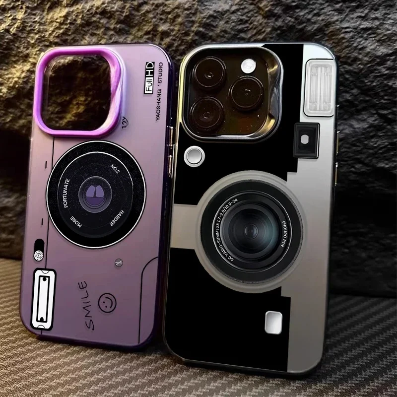 Coque plaquée appareil photo rétro créative, pour Samsung Galaxy S25 S21 Plus S24 Ultra S23 S22 FE A56 A36 A26 5G A16 A06 4G Note 20