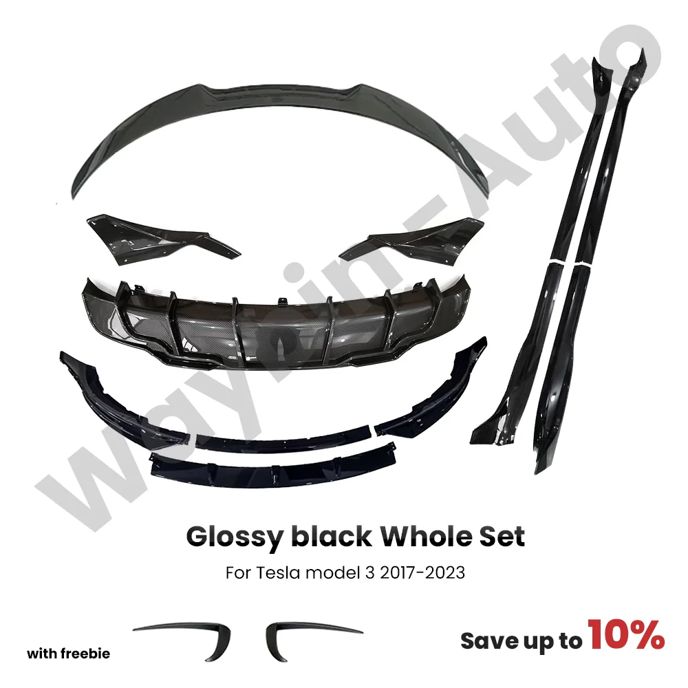Full Body Kits 2024 Glanzend Zwart Snelle Aero Bumper Lip Diffuser Sdie Rokken Spoiler Tuning Voor Tesla Model 3 Y 2017-2024