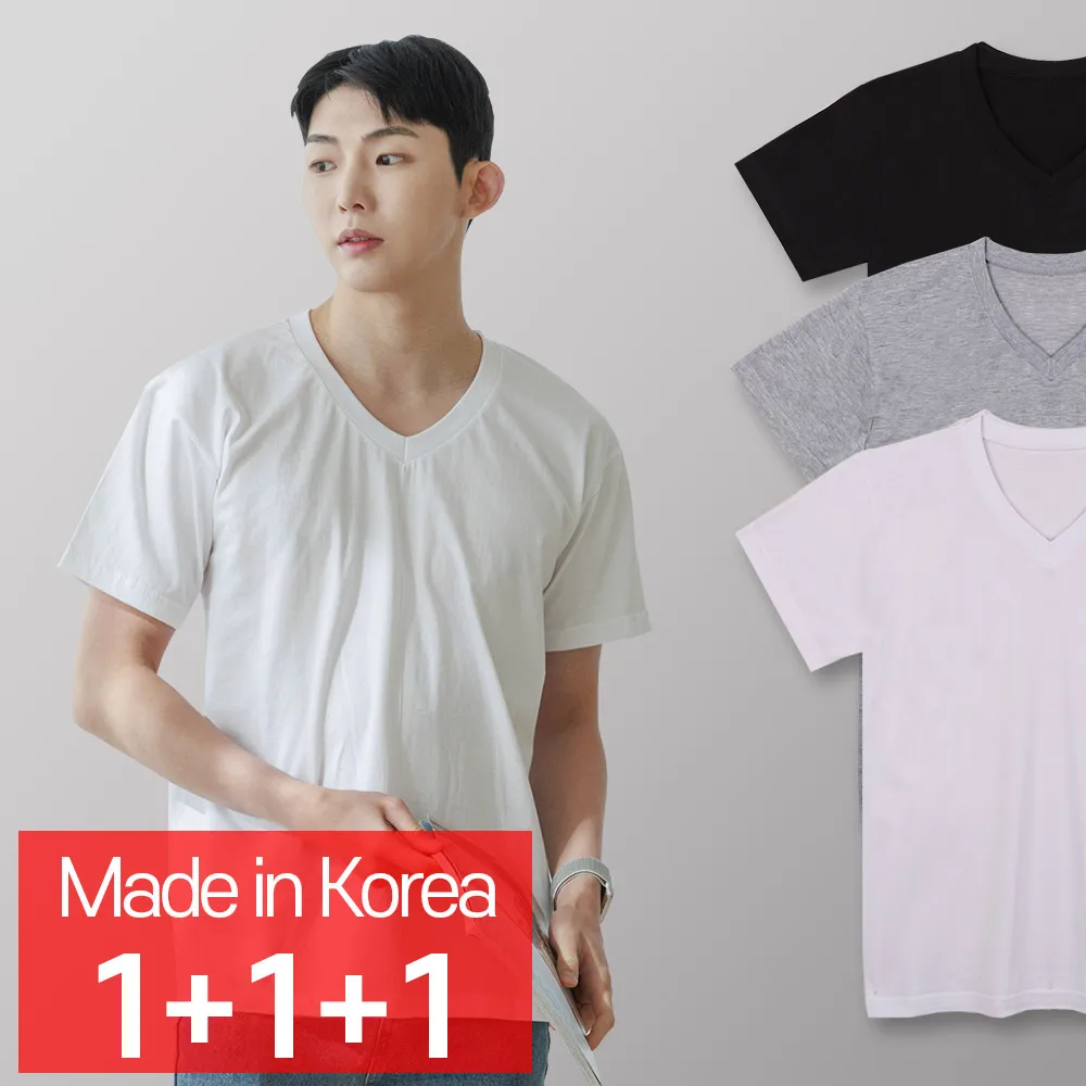 [CALL RA S](1+1+1 3 pieces) V-neck short-sleeved cotton T-shirt Korean domestic basic unisex T-shirt//short-sleeved T-shirt