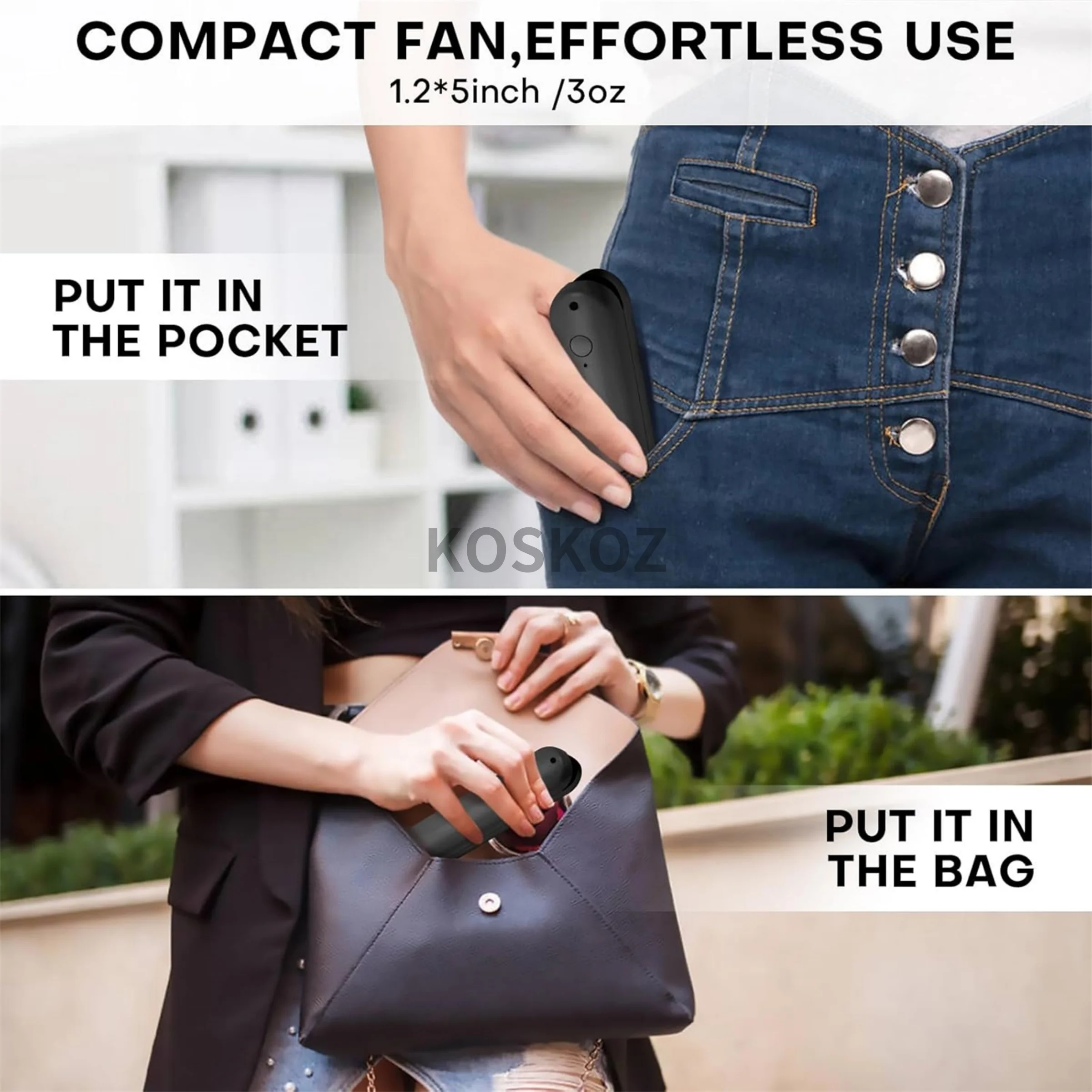 Handheld Mini Fan, Portable Small Pocket Fan, USB Rechargeable Personal Fan with Power Bank, Travel Summer Essentials for Women