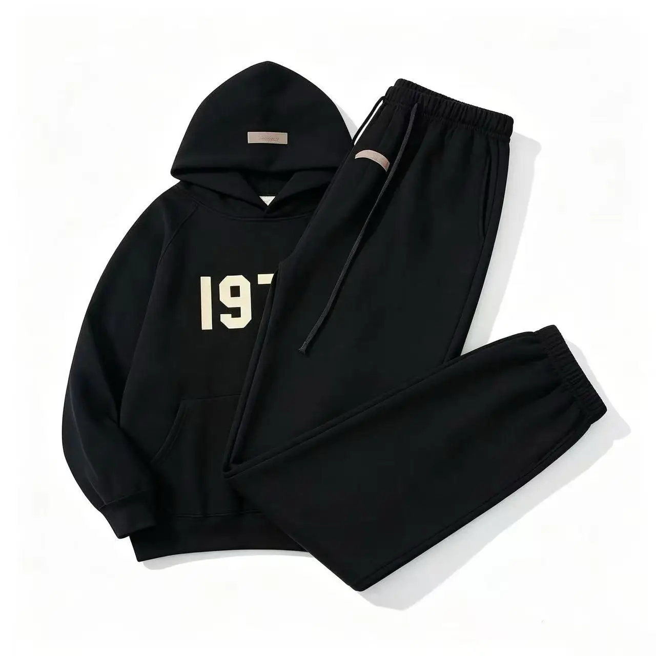 Men Women 2‑Piece Tracksuit, Vintage Number Graphic Hoodie & Jogger Pants Set, Minimalist High Street Matching Sweat Suit