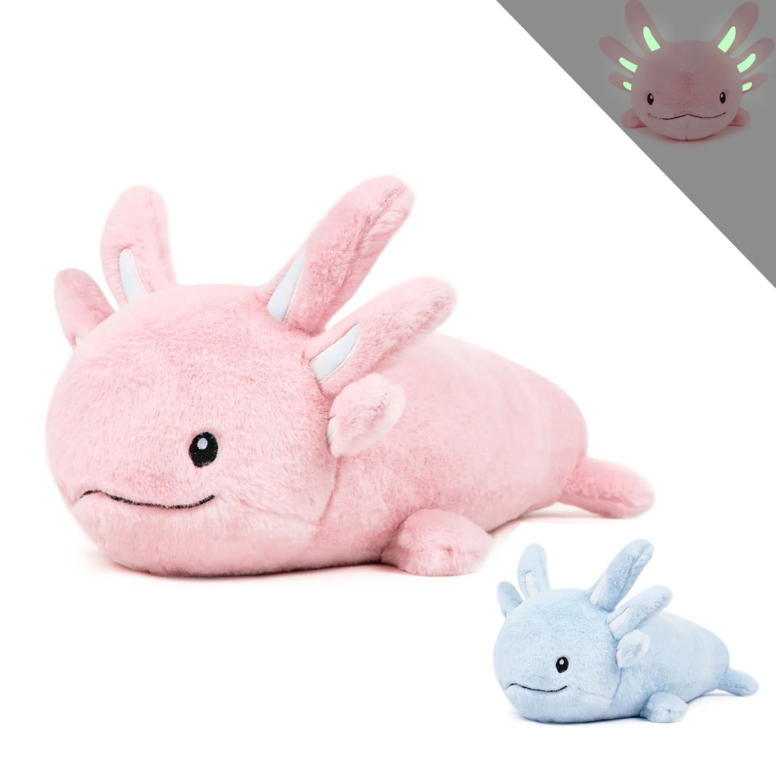 Niuniu Daddy 50,8 cm großes, im Dunkeln leuchtendes Axolotl-Plüschtier, leuchtendes, realistisches Stofftier, süßes, weiches Kawaii-Geschenk zum Kindergeburtstag