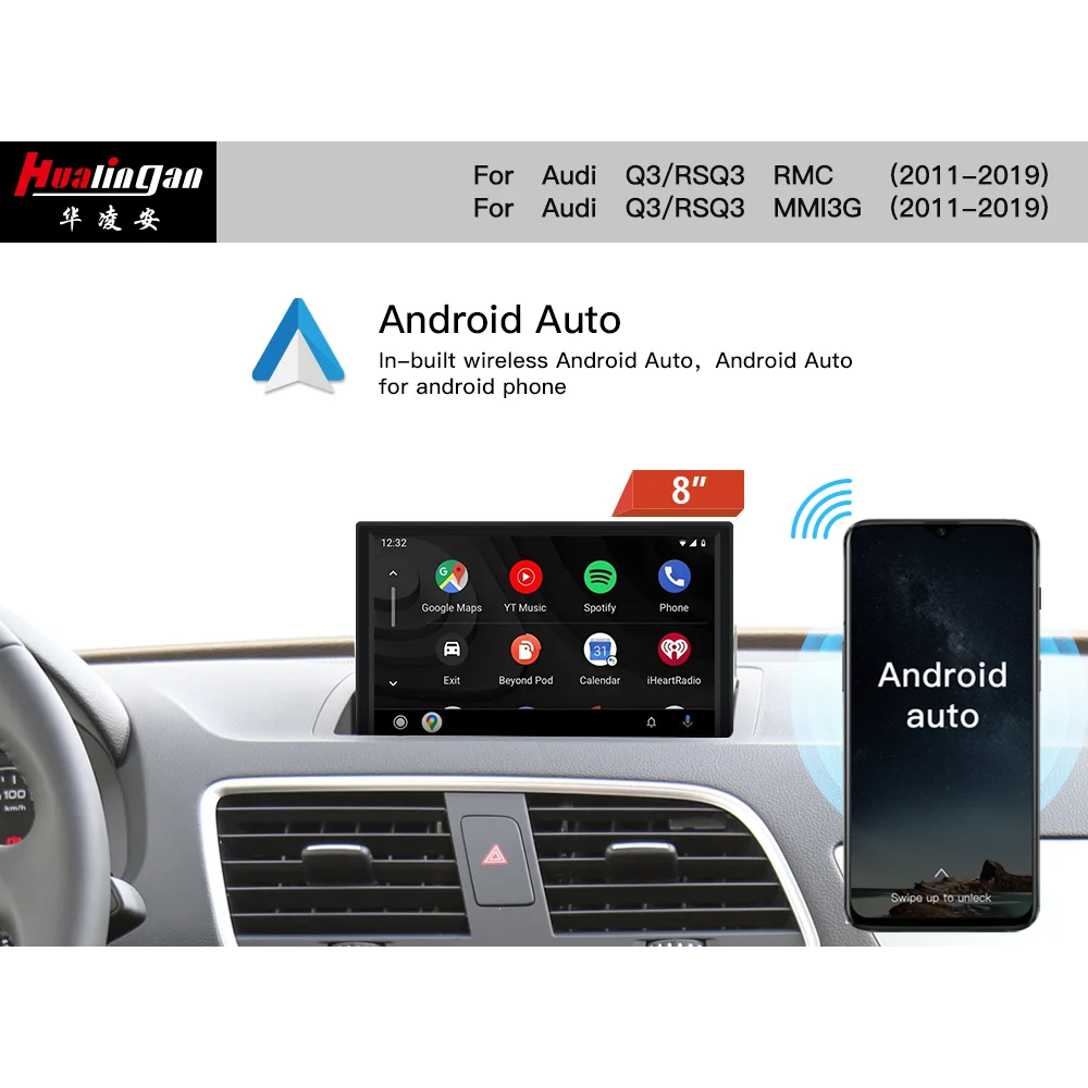 8 core Android 13 system car multimedia stereo for Audi Q3 Google WiFi 4G SIM 8 + 128GB ram IPS touch screen GPS navi CarPlay WiFi