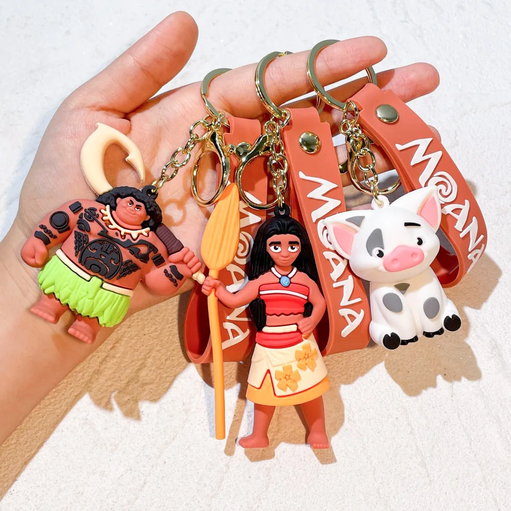 New 2024 Moana 2 Anime Keychain Dolls 3D Movie Princess Moana Maui Key Ring Pendant Ornaments Girls Kids Birthday Gift Toys