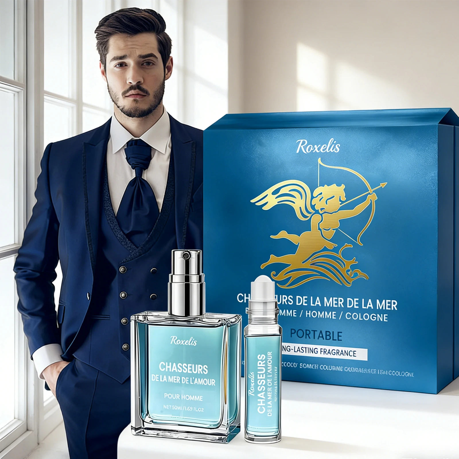 

Roxelis 1set Men Eau de Parfum Gift Set Fresh Elegant Long-lasting Fragrance for Daily Commuting Convenient Roller Bottle Parfum