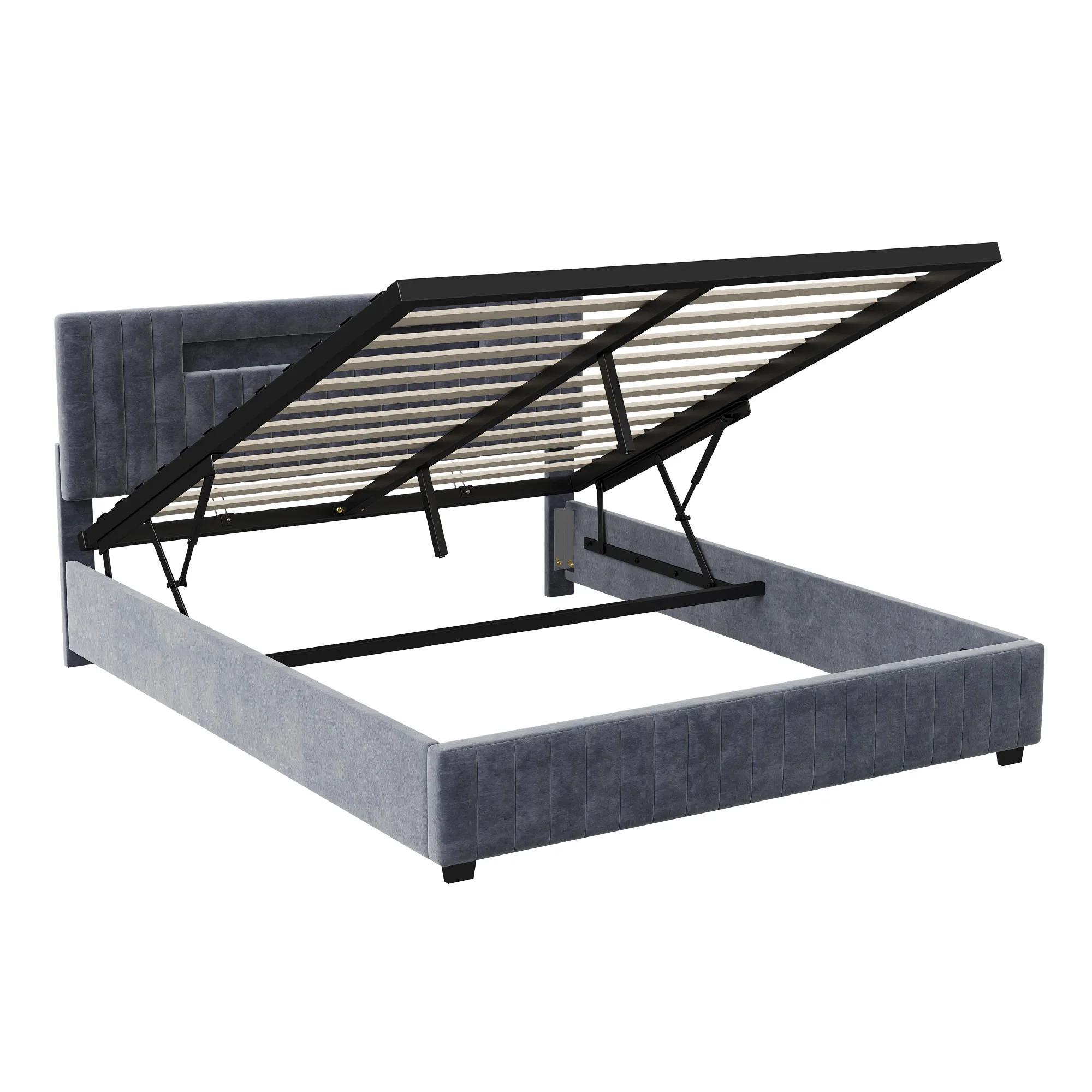Superaly gestoffeerd tweepersoonsbed met LED-verlichting 140×200cm/160×200cm Hydraulisch opbergbed Fluwelen hoofdeinde Bedframe - afbeelding 2
